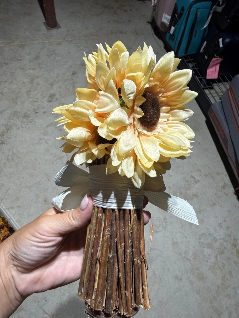 2 Artificial Sunflower Bundle with White Ribbon - Cream Yellow
